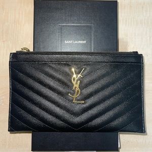 Authentic YSL Bill Pouch in Black with Gold Hardware